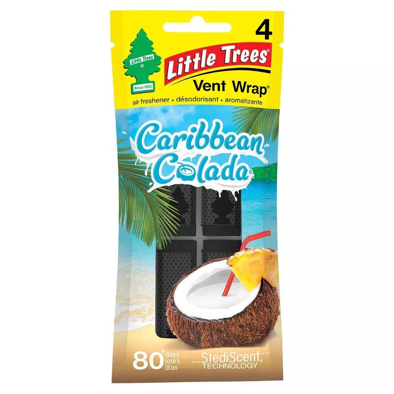 LITTLE TREES Car Air Freshener Vent Wrap Provides Long-Lasting Scent  Invisibly Fresh. Caribbean Colada  16 count  4-Packs - Image 1